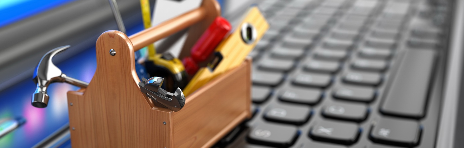 Little toolbox on a computer keyboard