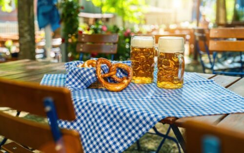 Oktoberfest beer and pretzel